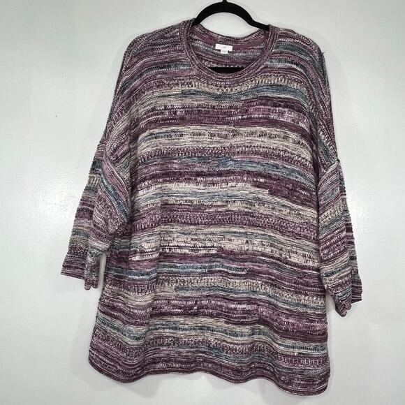 J. Jill Women Short Sleeve Sweater Crew neck Knit Striped Plus size 2X Cotton - Picture 1 of 8